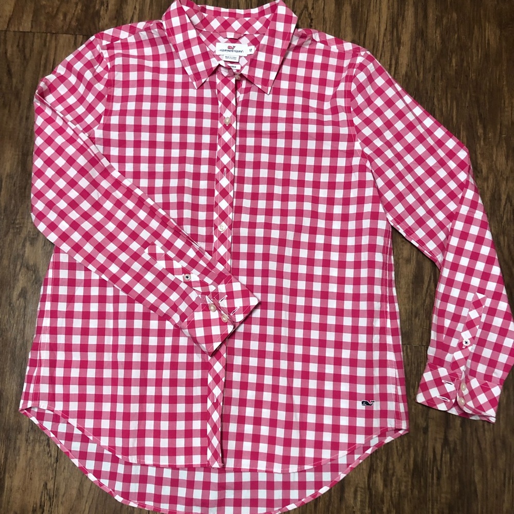 Vineyard Vines Pink and White Plaid Shirt